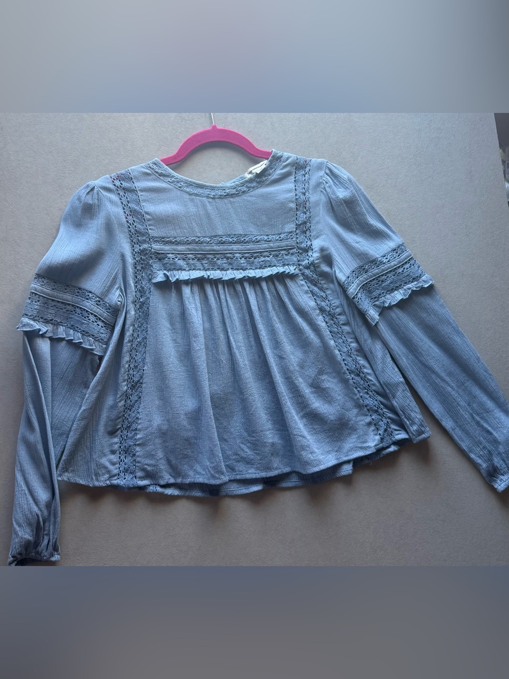 American Eagle Outfitters Light Blue Lace-Trim Blouse